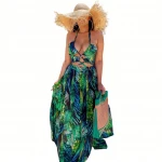 new arrival summer fashion digital print halter hollow out lady elegant  clothes women girls casual maxi long dress