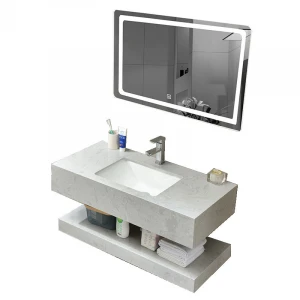 New European Modern style wall mount Bathroom Vanity sets cabinet with Marble and Plywood