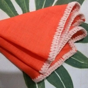 new fashion linen cotton handkerchief with crochet boarder