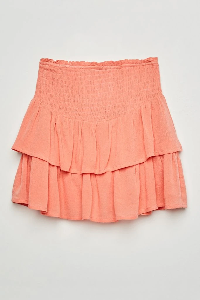 New Hot Competitive Price Manufacturer China Casual Kids Clothes Girls Solid Ruffle Rayon Mini Skirt