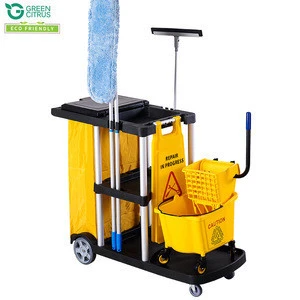 HomCom 3 Shelf Housekeeping Commercial Cleaning Rolling Janitor