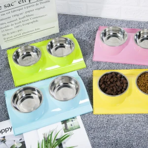 New Stainless Steel Pet Bowl Color Double Bowl Anti - Slip Anti - Leak Design Dog Food Bowl