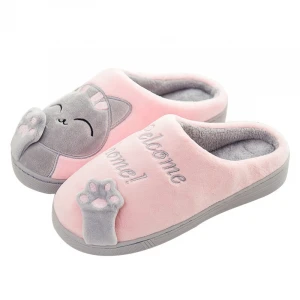 New Trendy Ladies Cute Cat Cozy Plush Indoor Fur Flat Customized Slip On Memory Foam House Women Sleeper Home Slippers