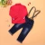 Import New Winter Fashion Child Clothing Suit Red Long Sleeve T-shirt Jeans Suspender Trousers 2 pcs Baby Boys Casual Set from China