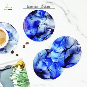 OEM custom made coasters wholesale marble tea coffee round ceramic cup coasters mug cup mats&pads set with holder for drink
