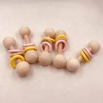 Organic Toddlers Natural Safety Paint Montessori Styled Baby Grasping Teething wooden baby rattle toys teether