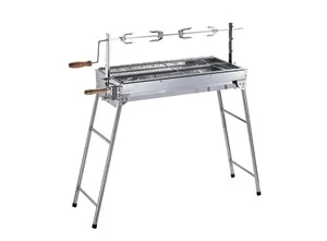 Outdoor rotating rotisserie stainless steel BBQ grill &amp; roaster with charcoal drawer