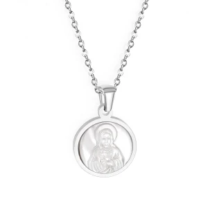 Personality fashion accessories wholesale Jesus shell pendant necklace 18mm womens stainless steel clavicle chain
