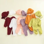 PLHMIA Sweet enhance baby body suit soft cotton linen baby girls' rompers with hat baby girl bodysuit rompers