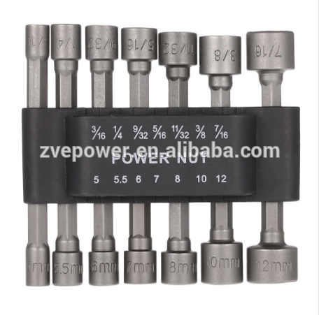 Pneumatic Strong Power Nut Driver Drill Bit Set 1/4&quot; Hex Shank SAE Metric Socket Wrench Screw One-piece Without Magnetic