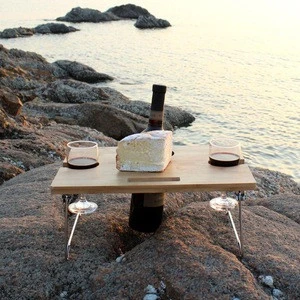 Portable and Foldable Wine and Snack Table for Picnic Outdoor on The Beach Park or Indoor Bed