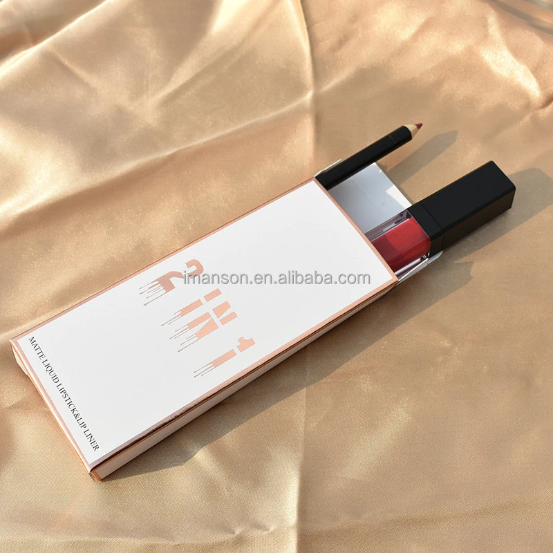 Private Label 2 in 1  Liquid Lipstick And Lip Liner Kit Waterproof Long Lasting Pencil Lipliner Lip Gloss Set