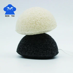Pure white facial bath baby 100% konjac sponge cosmetic puff charcoal OEM for the package
