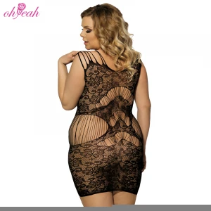 Queen Size Black Fishnet Fat Women Sexy Mesh Body Stocking Dress