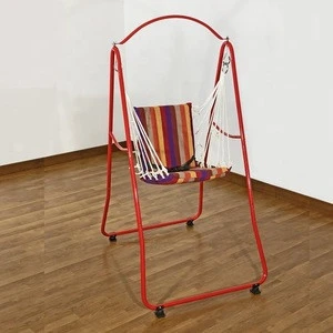 Red Steel Frame Swing Hanging Chair with Stand for Indoor Balcony Garden Patio