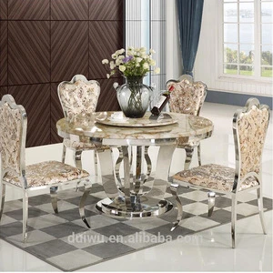 restaurant elegant glitter silver gold dining chair and table set European marble round dining table with rotating centre
