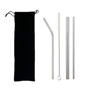 Reusable Bubble Tea Custom Printed Drinking Metal Wholesale Stainless Steel Straw set with cleaner brush