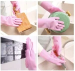 Reusable heat resistant silicone dish washing gloves with scrubbers Miltifunctional silicone gloves