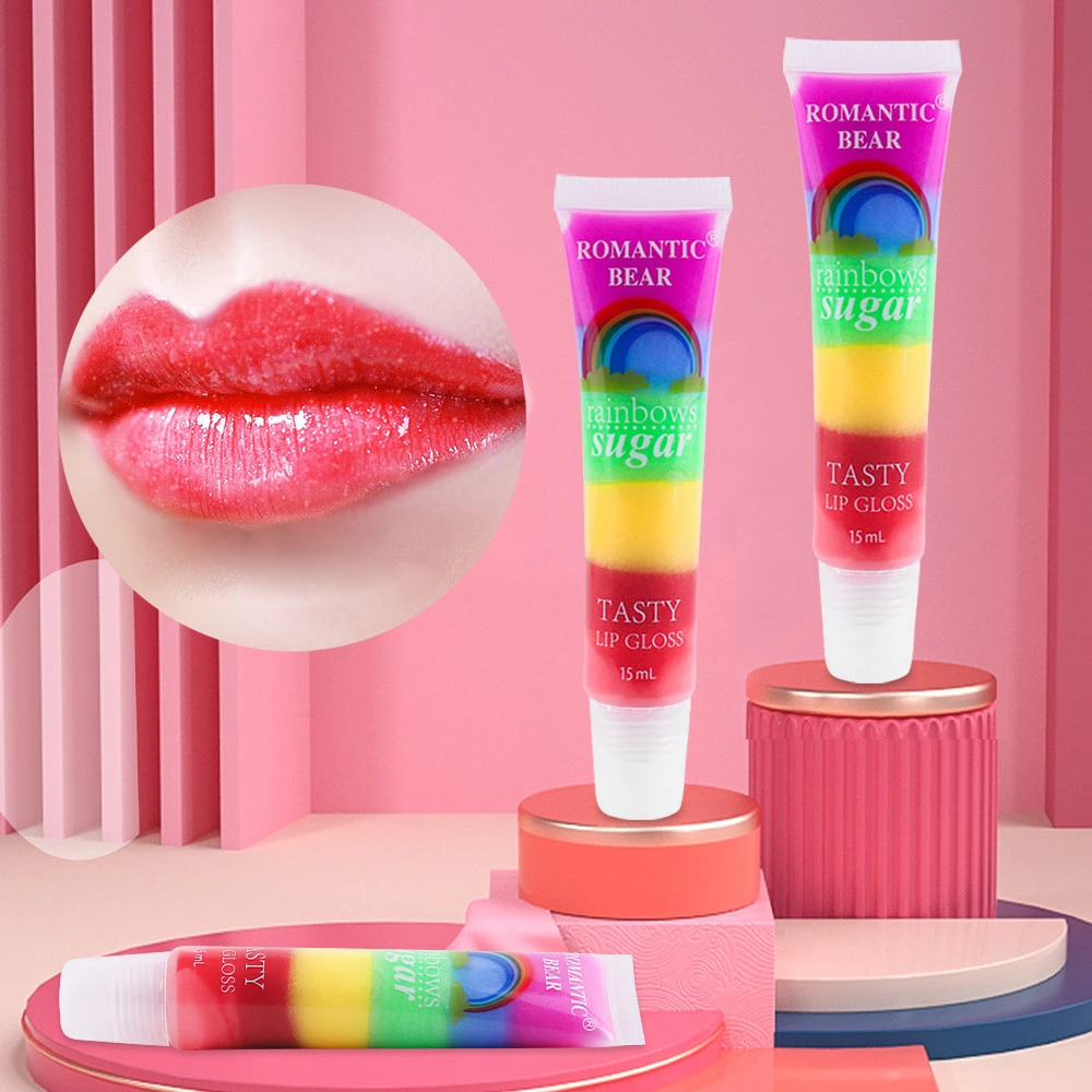 Romantic Bear 15ml rainbow multiple colors shiny glossy lipgloss lip glaze long lasting moisturizing plumping lip gloss