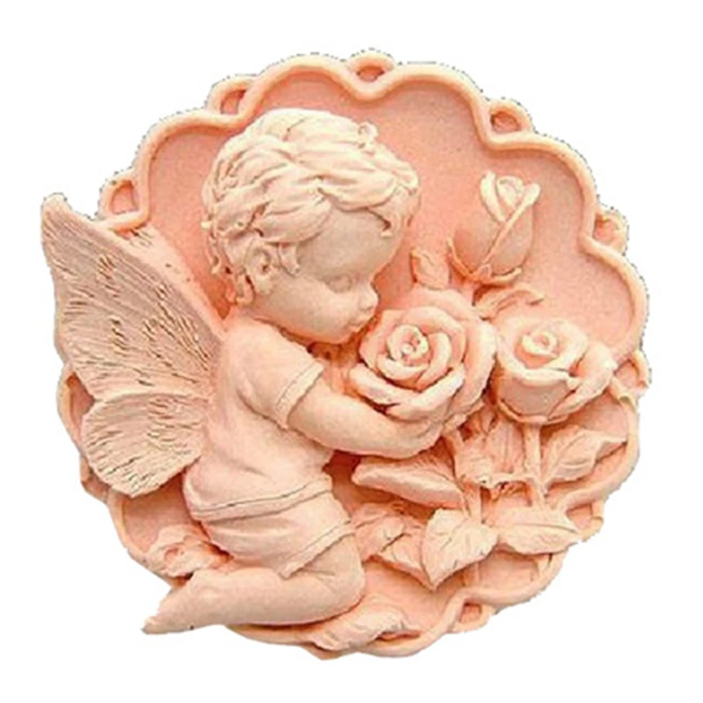 Round Angel Soap Molds Silicone Rose Carving   Nonstick Candle Rose Soap Making  Aromatherapy Molds