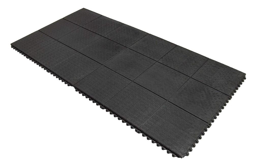 Rubber Solid Top Gym Interlocking Safety Exercise Floor Mat, Black