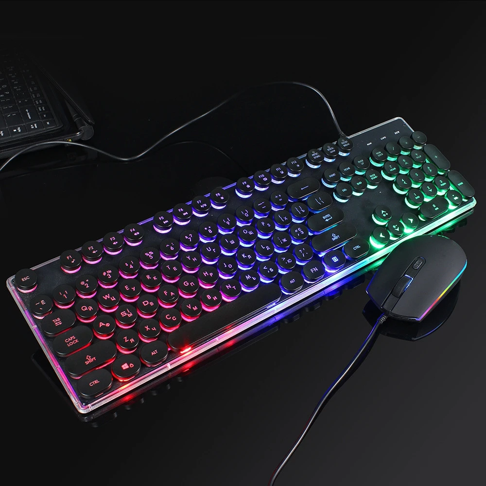 Russian Version Gaming RGB Keyboard Mouse Set Mechanical Feeling  RGB Keyboard and Mouse for Gamer PC Laptop