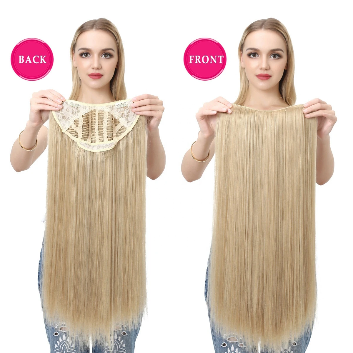 SARLA 24&#39;&#39; 170g Long Straight Natural Wigs Cheap U-Part Hairpieces One Piece Full Head Thick Clip In Synthetic Hair Extension