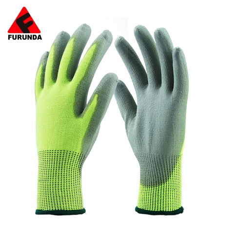 Seamless Knitted Coated PU Cut Resistant Hand Safety Gloves For Industry Work