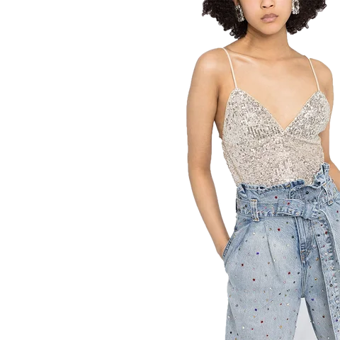 Sexy Party Girls Clothing Sequin Embellishment Tank Top Women Slip Vest V Neck Polyester Vest Top Women with Spaghetti Straps