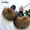 SF0348 Factory wholesale pvc slides ladies raccoon fur slippers women soft real raccoon fur slides