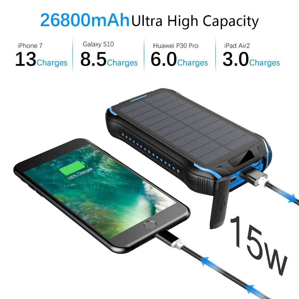 Shenzhen New Design High Capacity 5V Wireless Solar Power Bank Malaysia Charger With Hook Power Banks 50000Mah