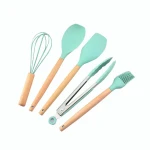 SHINING Cooking Stainless Steel Silicone Kitchen Utensils 12 Red With Rack