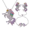 Shiny Crystal Unicorn Bracelet Earring Necklace Jewelry Set