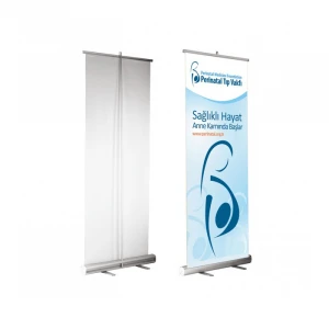 Shop scrolling pull up display stand heavy duty wide base 2m digital single sided roll up banner