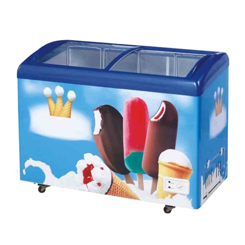Smad 300L 500L Curved Glass Ice Cream Showcase Chest Freezer Commercial