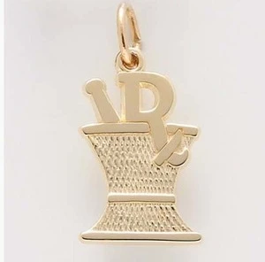 Small Quantity Order 3 Dimensional Pharmacy Mortar And Pestle Rx Gold Metal Charm Wholesale