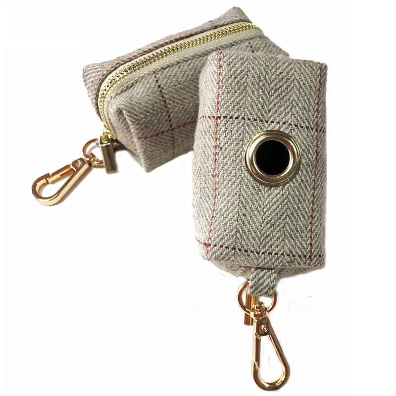 Soft Cotton Dog Waste Bag Holder Pet Dog Poop Bag Dispenser with Metal Zipper and RoseGold Clip
