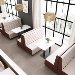 (SP-CS168) modern coffee shop wood dining table leather sofa furniture restaurant sets
