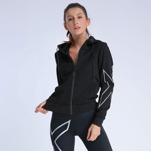 Sport suit for women with hooded cotton zipper Jacket light-reflected logo running casual wear