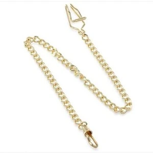 Stainless Steel Gold Plated Pocket Watch Chain With Belt Clip