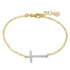 Sterling Silver Gold Plated Italian Rolo Chain with Rhodium Plated Cross Adjustable Bracelet 7-8"