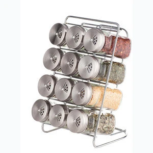 Stock quick delivery 80ml glass spice jars rack set 12pcs with stainless steel twist lid
