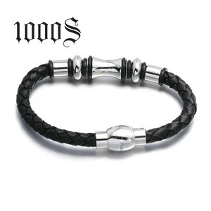 Stocked Supply Costume Fashion Accessory, Silver Chain Leather Bracelet