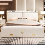 Storage high box storage double bed bed frame solid wood Italian double size Bedroom room furniture solid wood bed