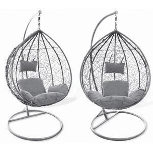 Swing chair outdoor leisure chair patio metal hanging egg chair with stand and cushion