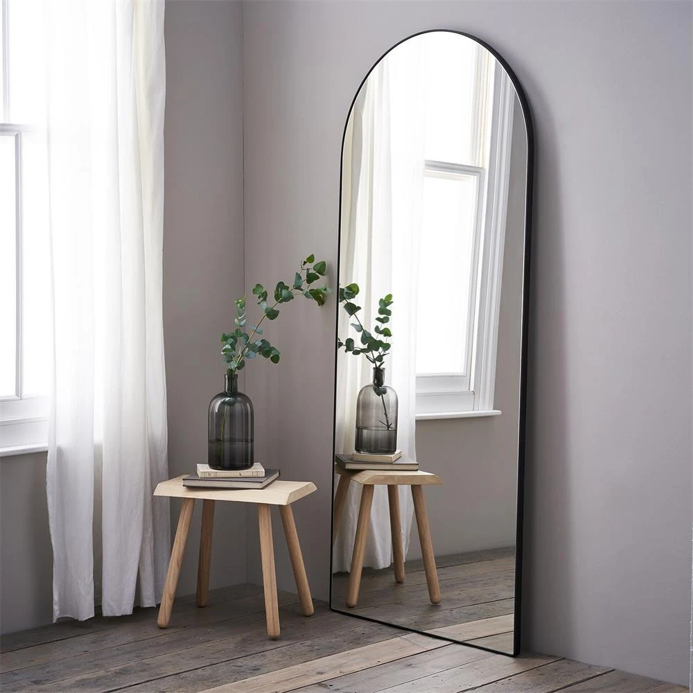 SWT wholesales modern black arched metal framed large full length dressing mirror for home and Hotel