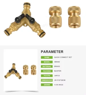 T brass hose quick lock tap connector water splitter y hose valve parts accessories