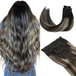 TopElles Clip in Hair Extensions Balayage Natural Black & Light Blonde Color 100% Human Hair