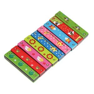 Tremolo Harmonica 16 Holes Kids Musical Instrument Educational Toy Wooden Cover Colorful Free Reed Wind Instrument I575