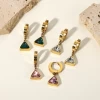 Triangular Cubic Zirconia Stainless Steel Jewelry Gift 14K Gold Gem Pendant Womens Hoop Earrings